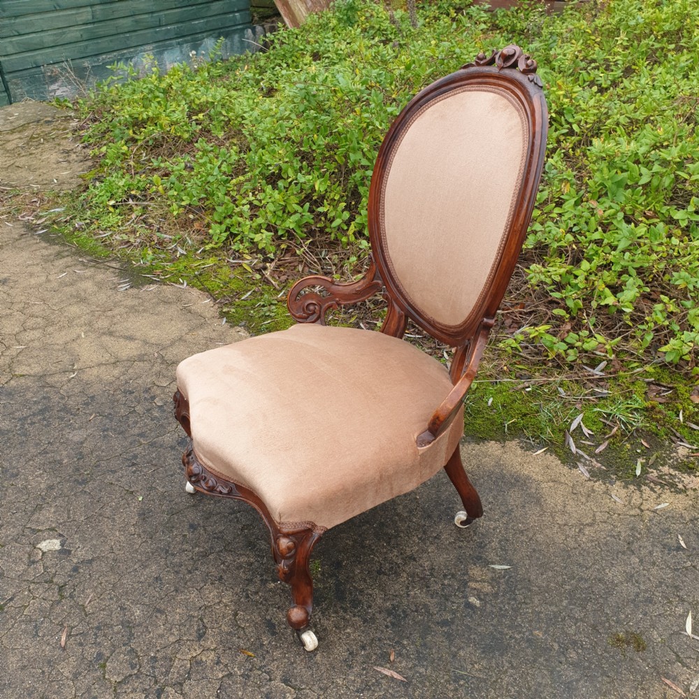 Victorian walnut spoon back bedroom chair  View II
