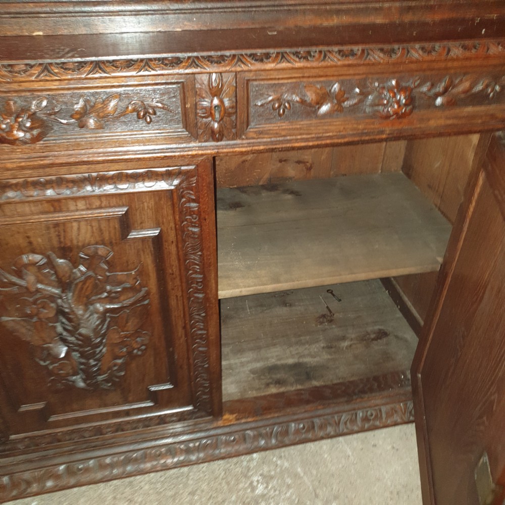 Large Victorian carved oak bookcase cabinet.  View VIII