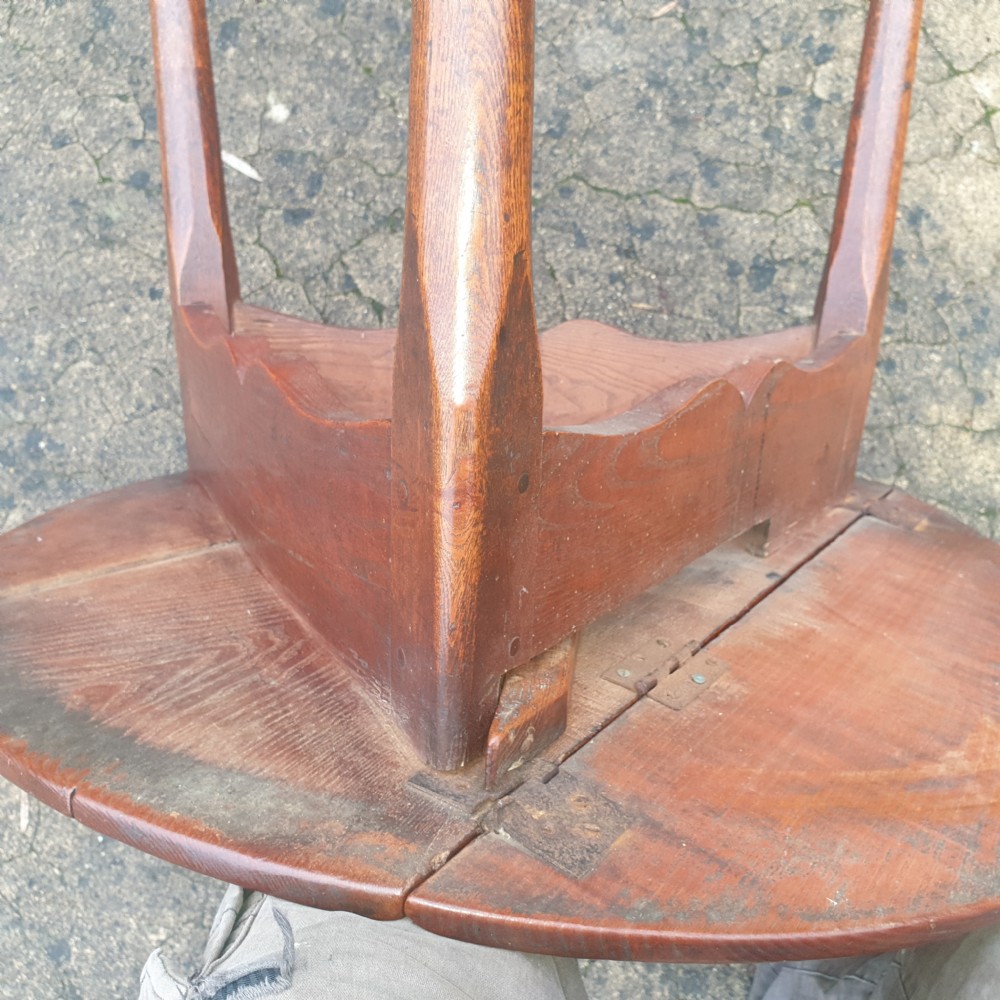 Rare mid 18th century elm drop flap cricket table.  View VII