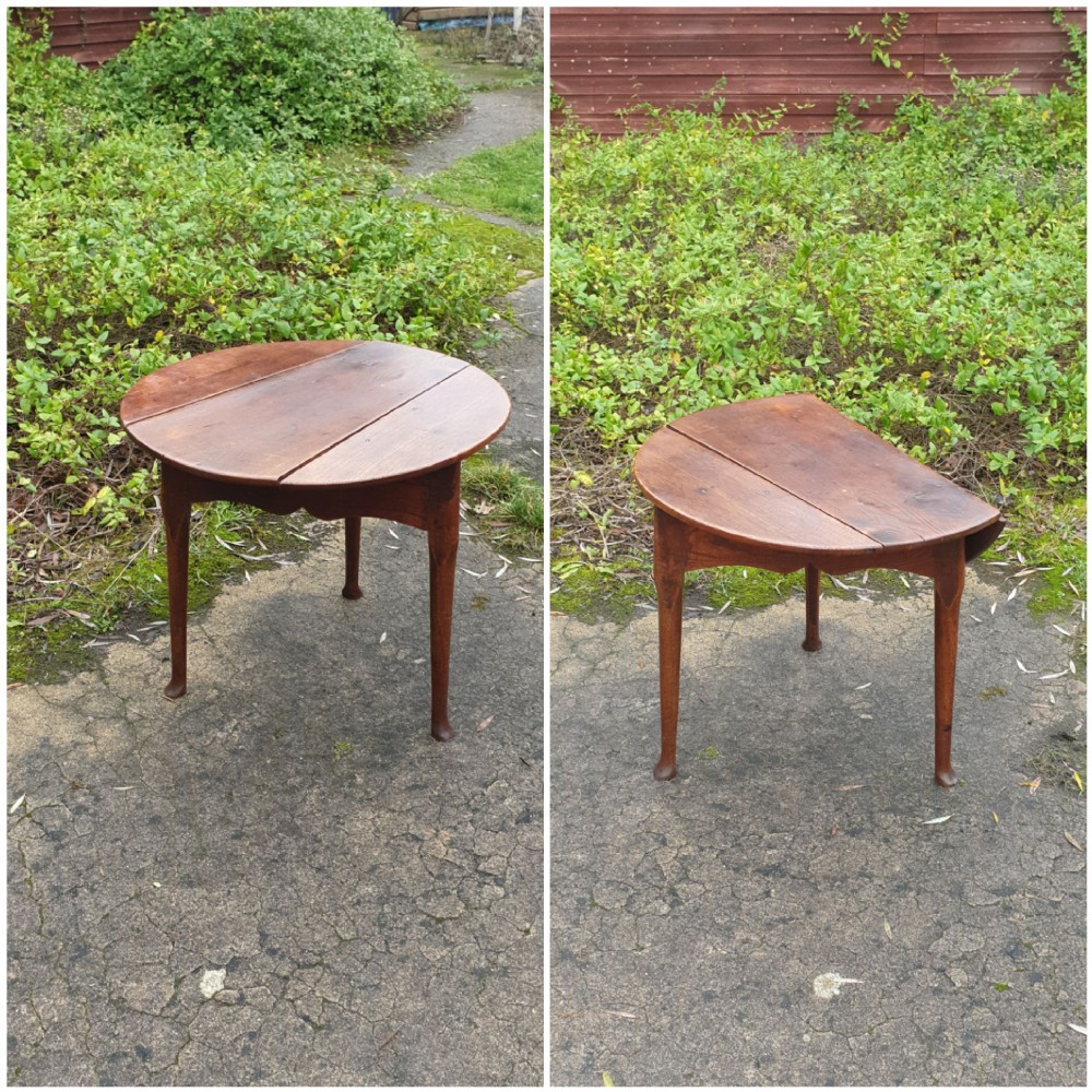 Rare mid 18th century elm drop flap cricket table. 