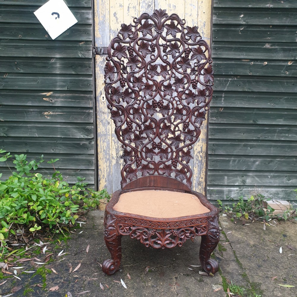 Ornate carved Burmese high back chair View II