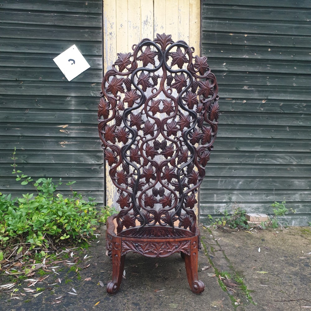 Ornate carved Burmese high back chair View V