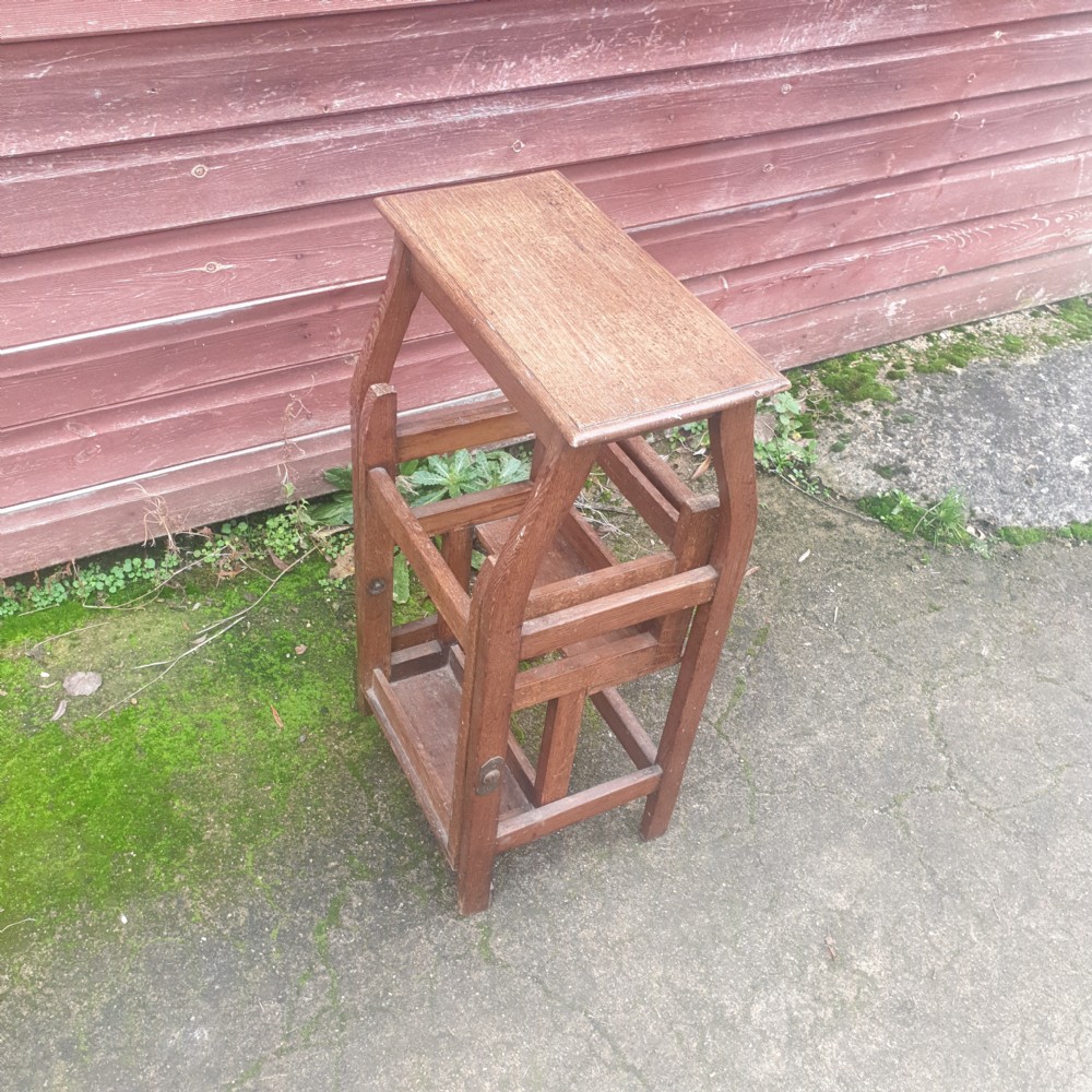 Set of late Victorian oak folding library steps.  View III