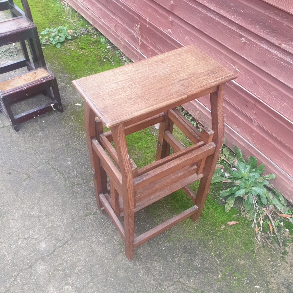 Set of late Victorian oak folding library steps.  View IV