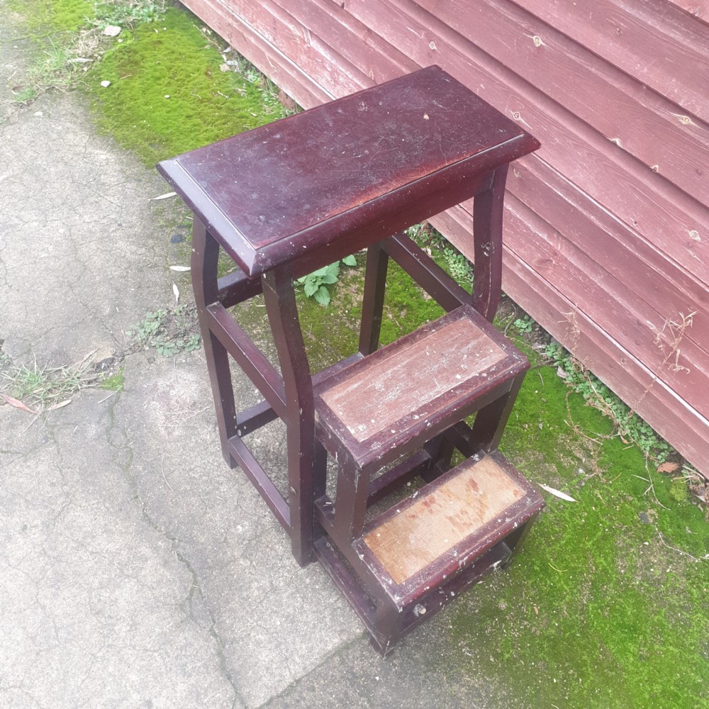 Set of late Victorian folding library steps  View II