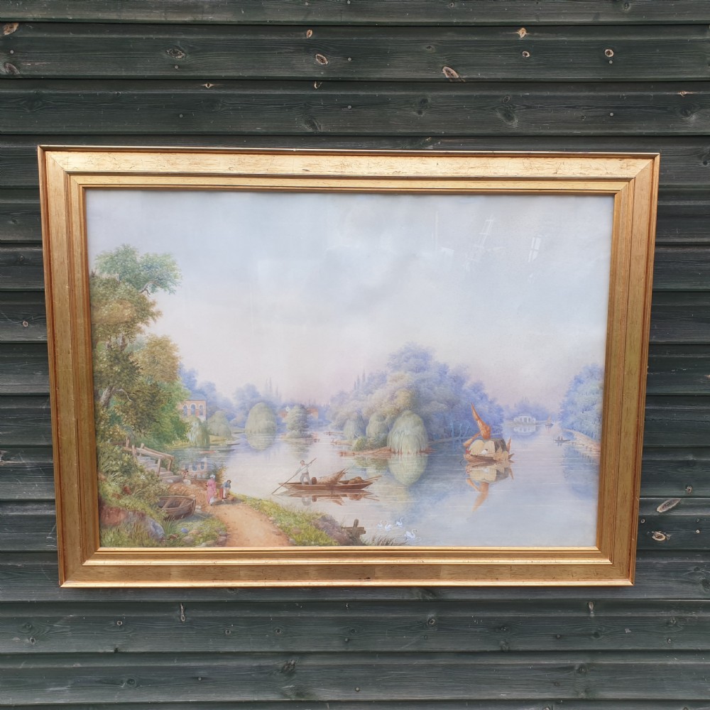Large Victorian watercolour of the River Thames. View II