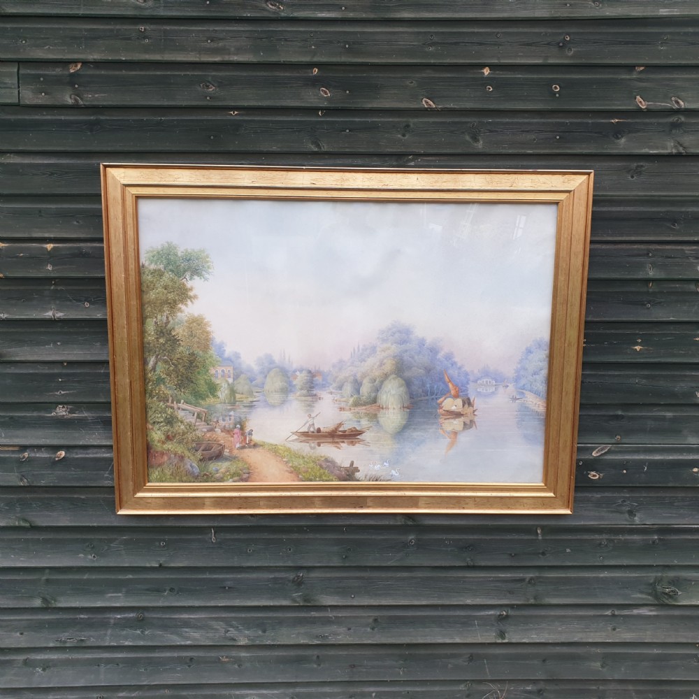 Large Victorian watercolour of the River Thames. View III