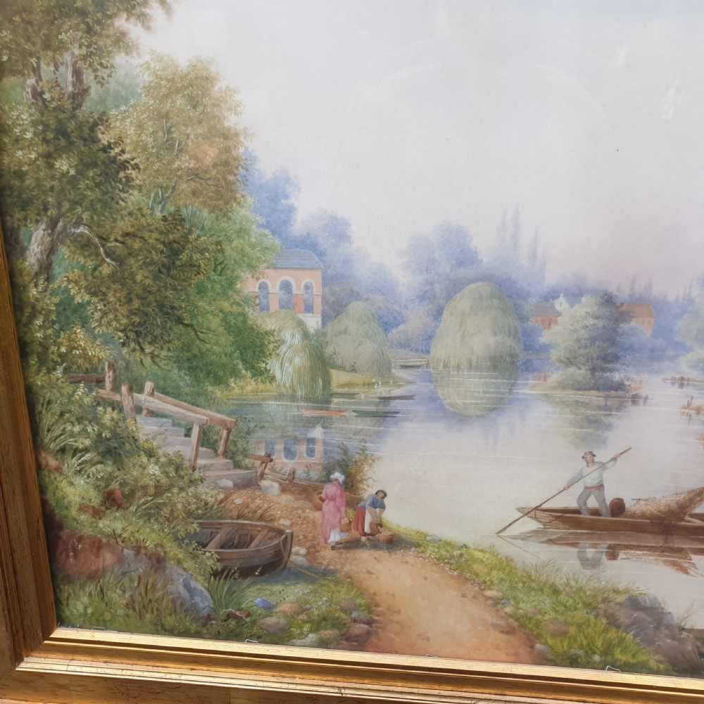 Large Victorian watercolour of the River Thames. View IV