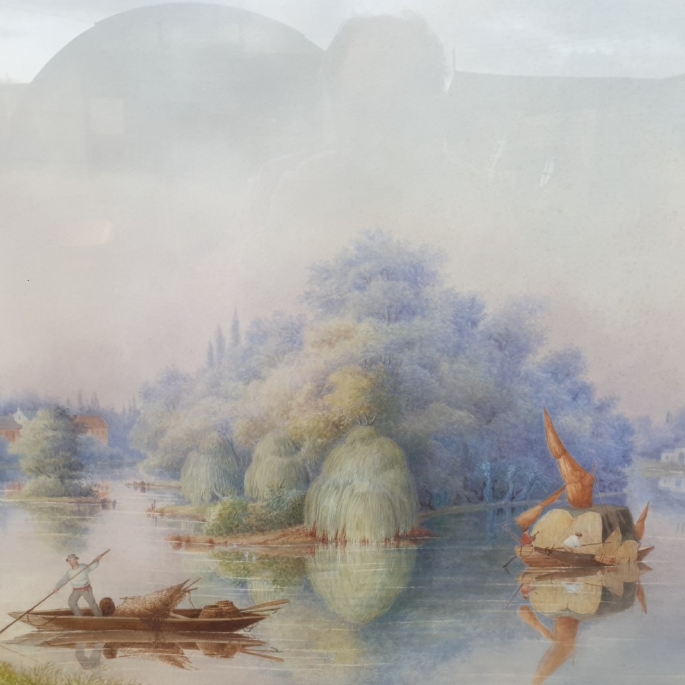 Large Victorian watercolour of the River Thames. View V