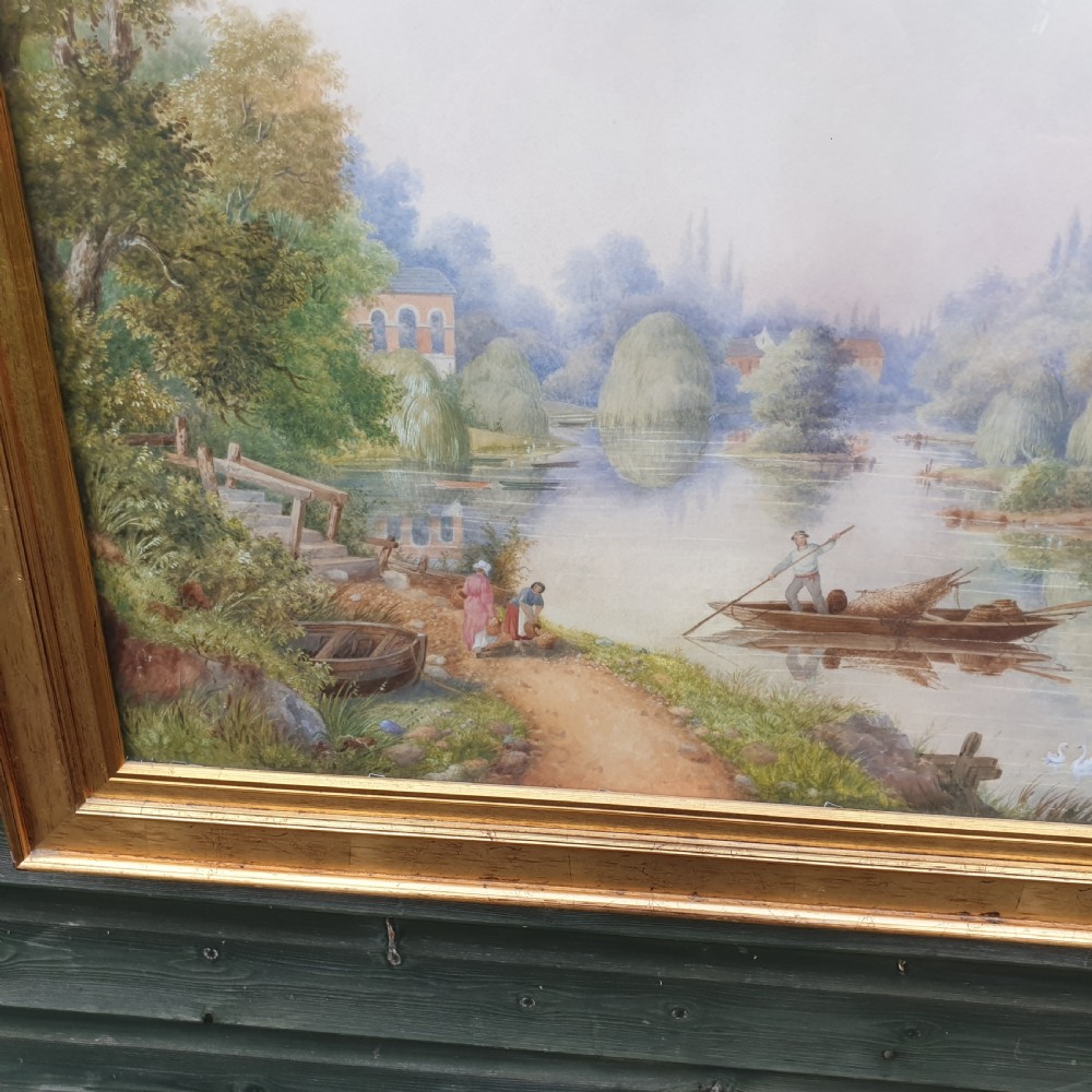 Large Victorian watercolour of the River Thames. View VI