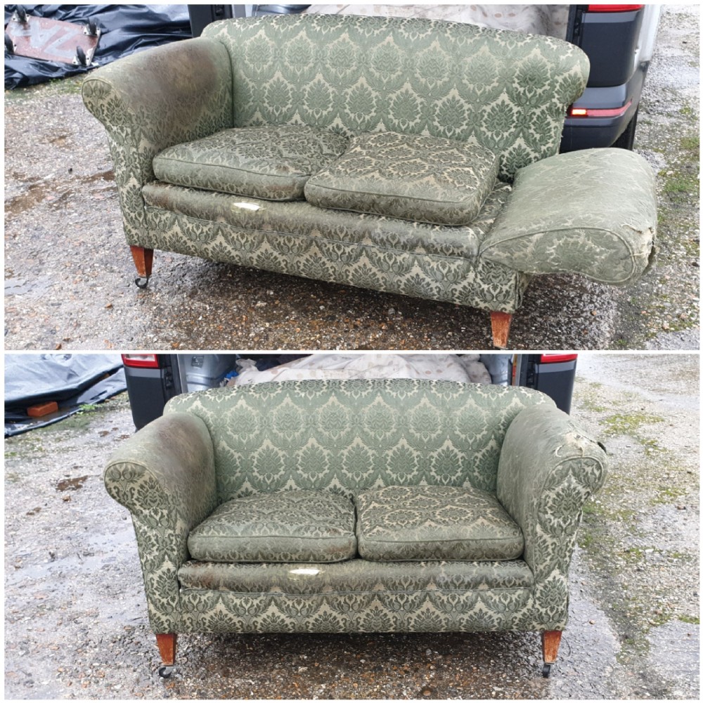 Small Edwardian drop arm cottage sofa View II