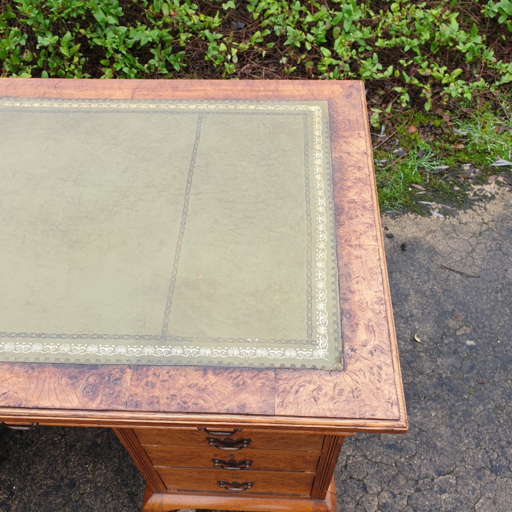 Burr oak and oak kneehole pedestal writing desk.  View IV