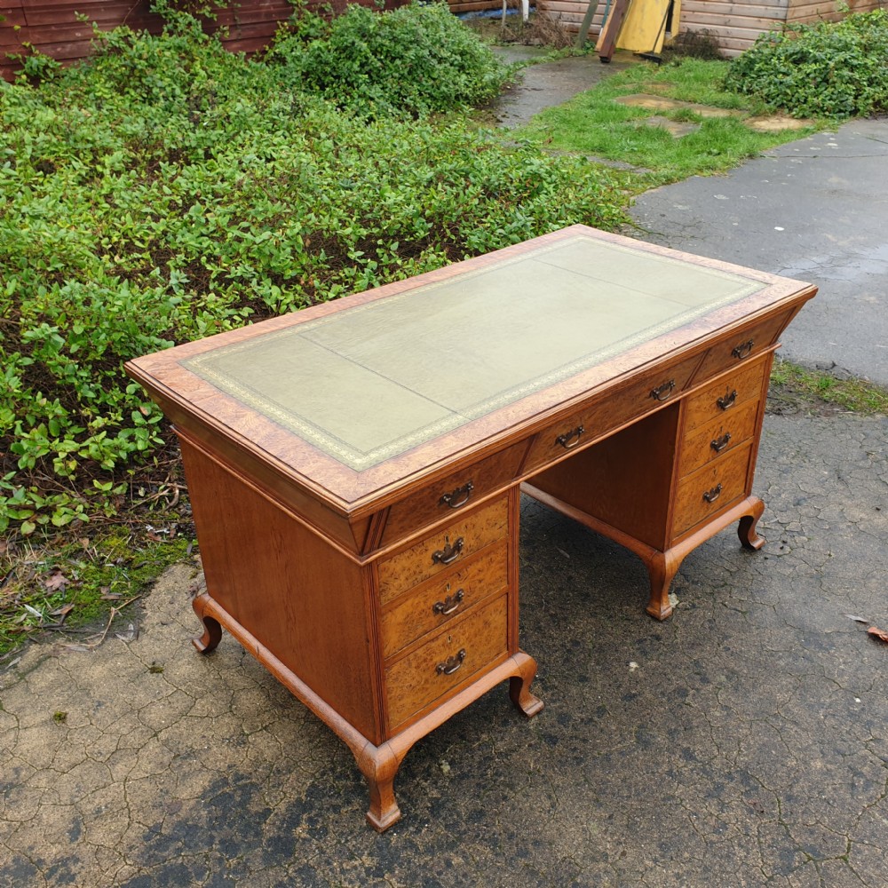 Burr oak and oak kneehole pedestal writing desk.  View VI