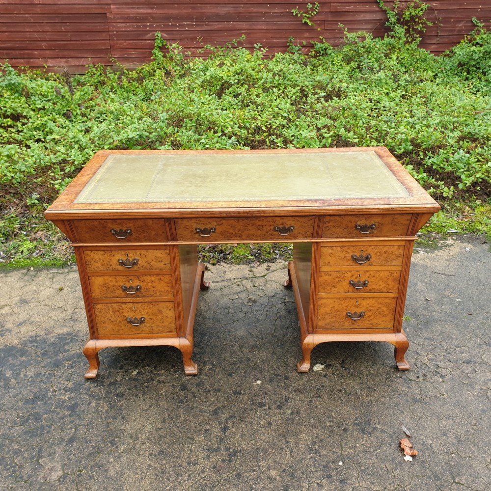 Burr oak and oak kneehole pedestal writing desk.  View VIII