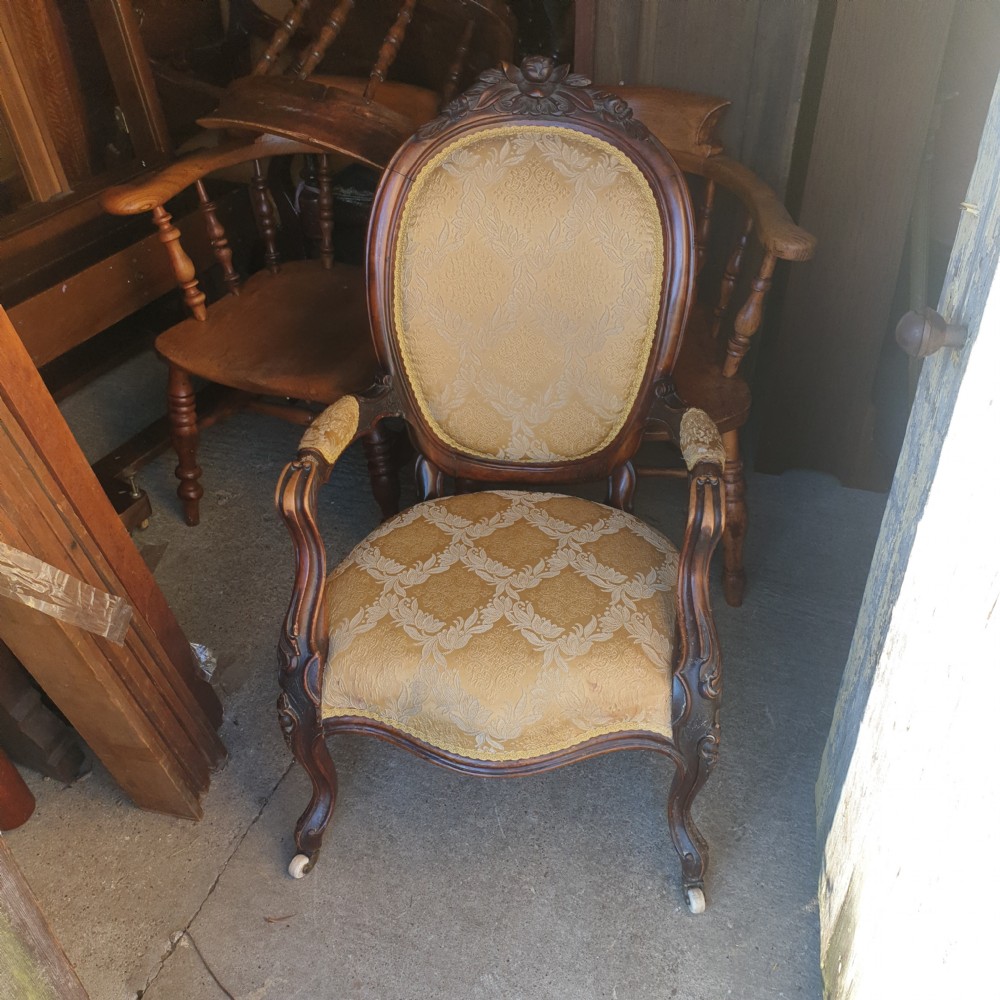 Victorian carved walnut spoon back bedroom armchair  View III
