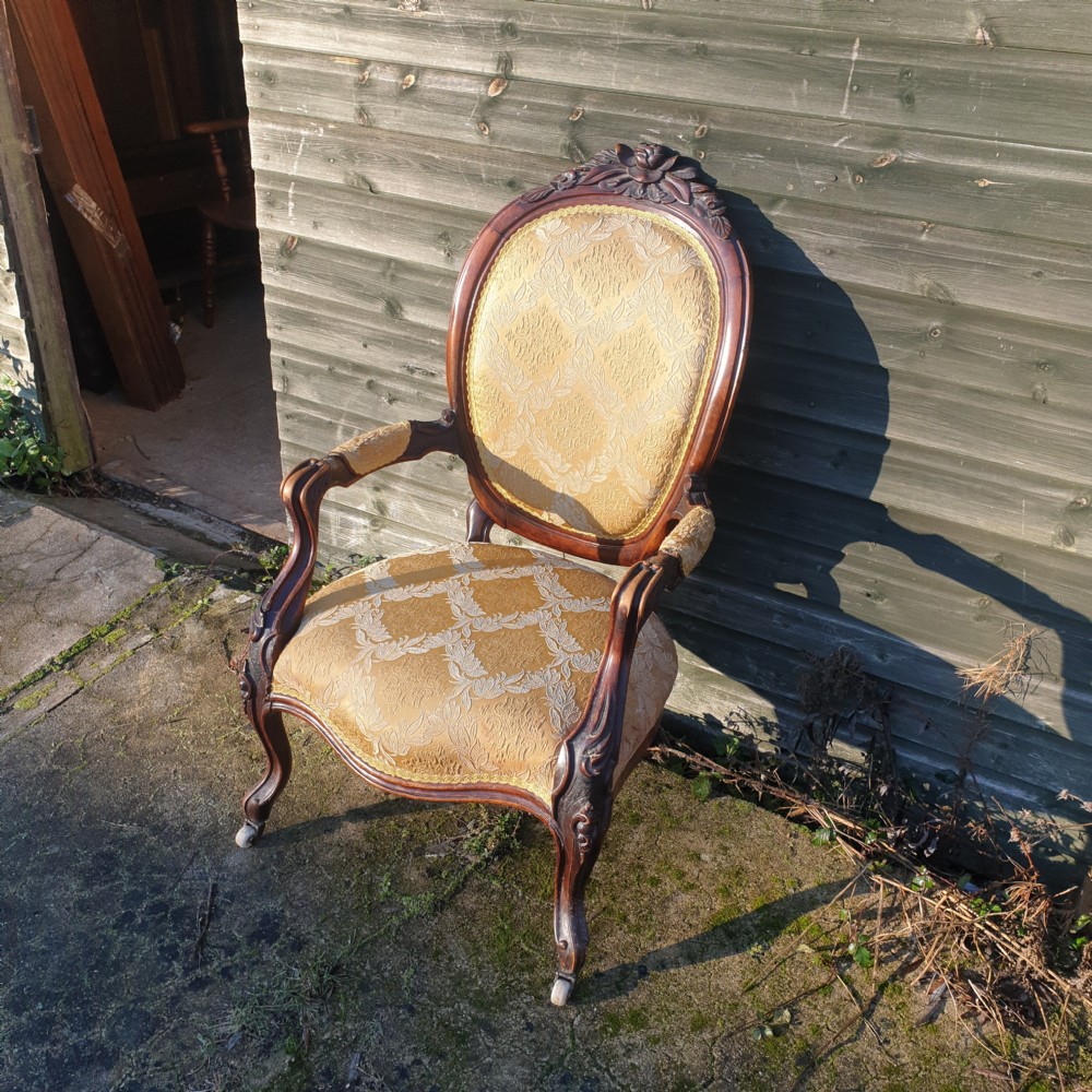 Victorian carved walnut spoon back bedroom armchair  View IV