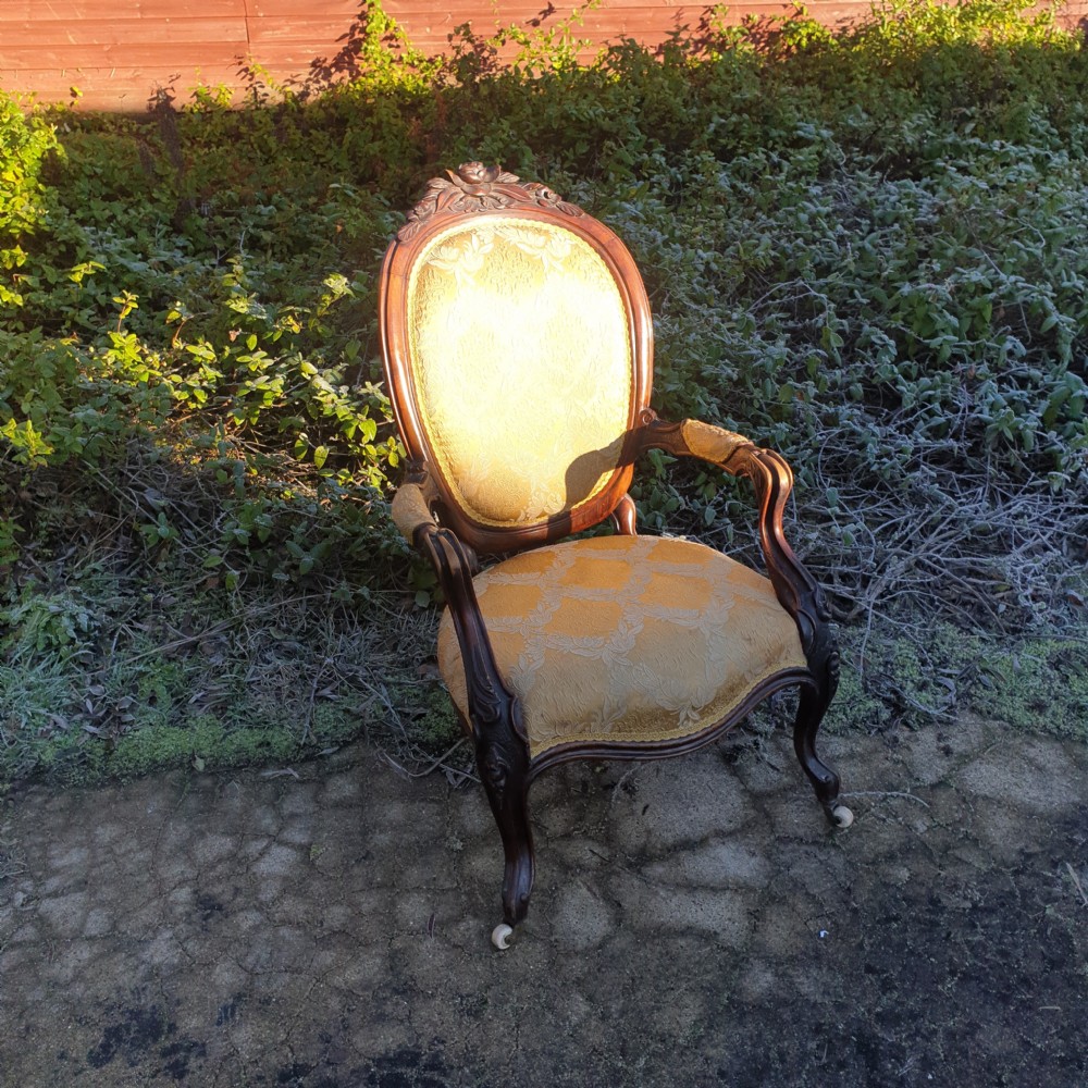 Victorian carved walnut spoon back bedroom armchair  View VI