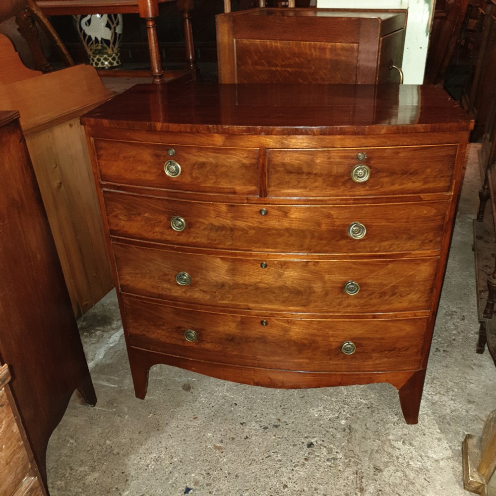 19th century mahogany bow front chest of drawers  View V