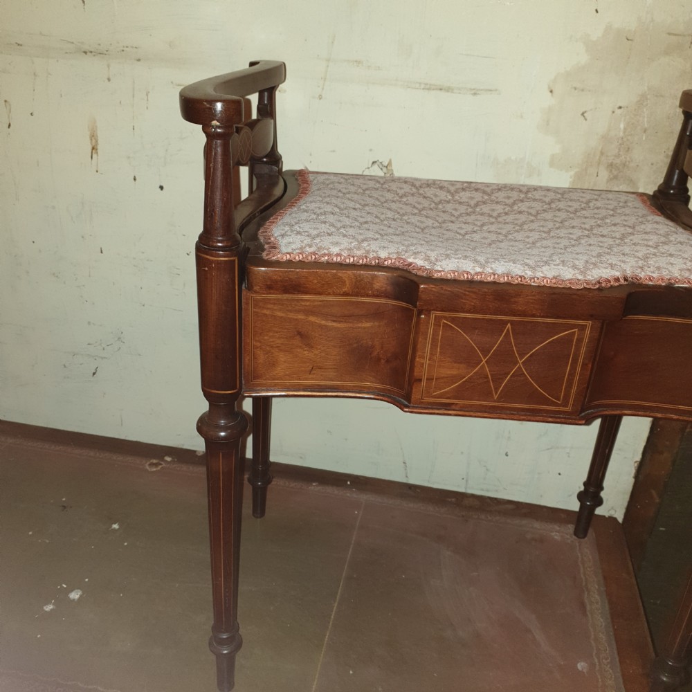 Edwardian inlaid mahogany box seat piano stool. View IV