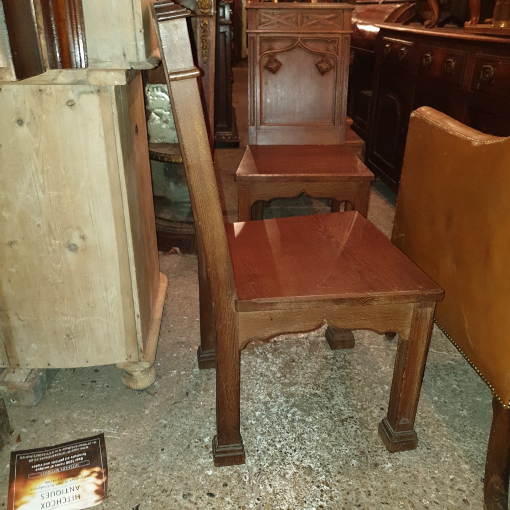 Set of 6 oak Gothic hall chairs.  View IV