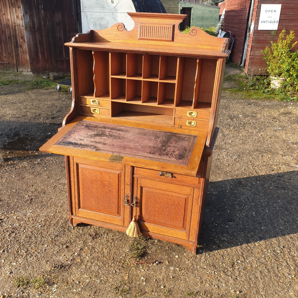 Late Victorian oak bureau cabinet. 