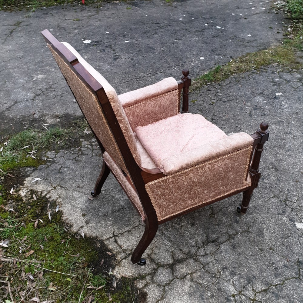 Late Victorian rosewood upholstered armchair.  View II