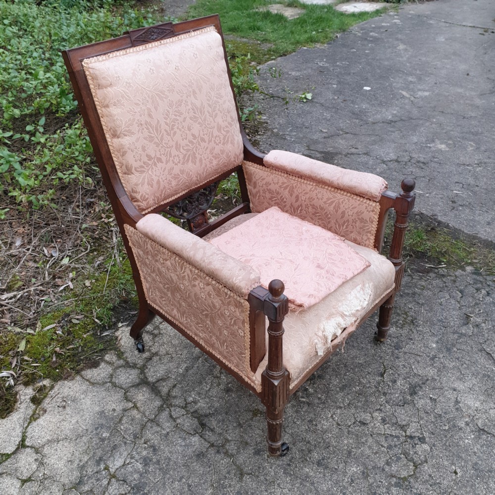 Late Victorian rosewood upholstered armchair.  View IV