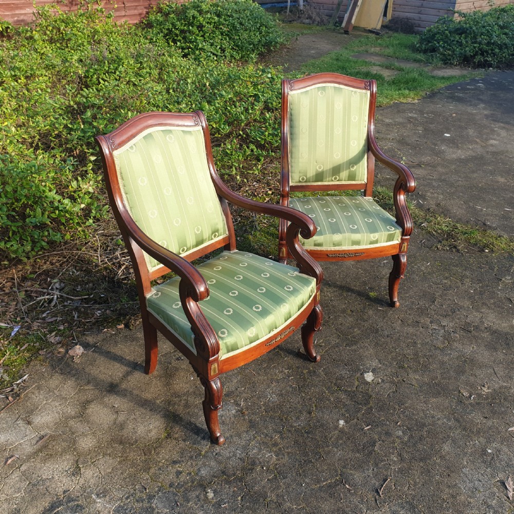 Pair of mahogany fauteuil with gilt metal mounts.  View II