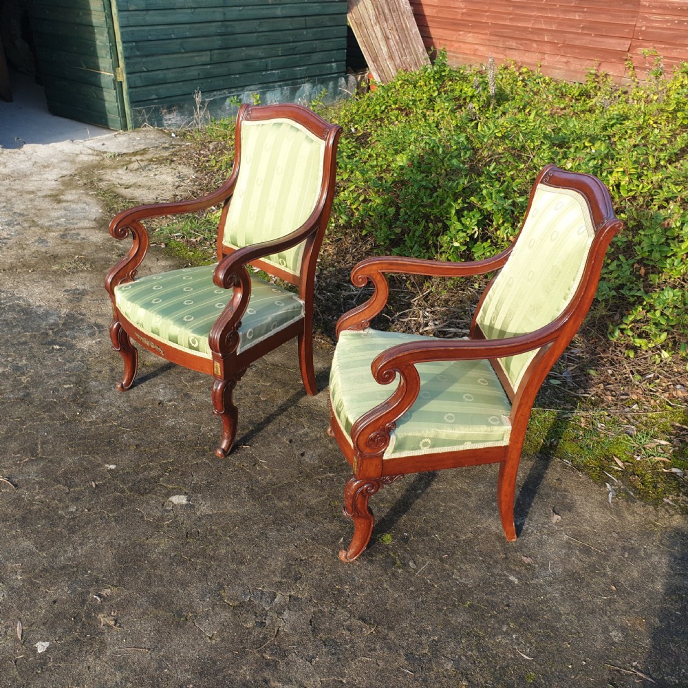 Pair of mahogany fauteuil with gilt metal mounts.  View III