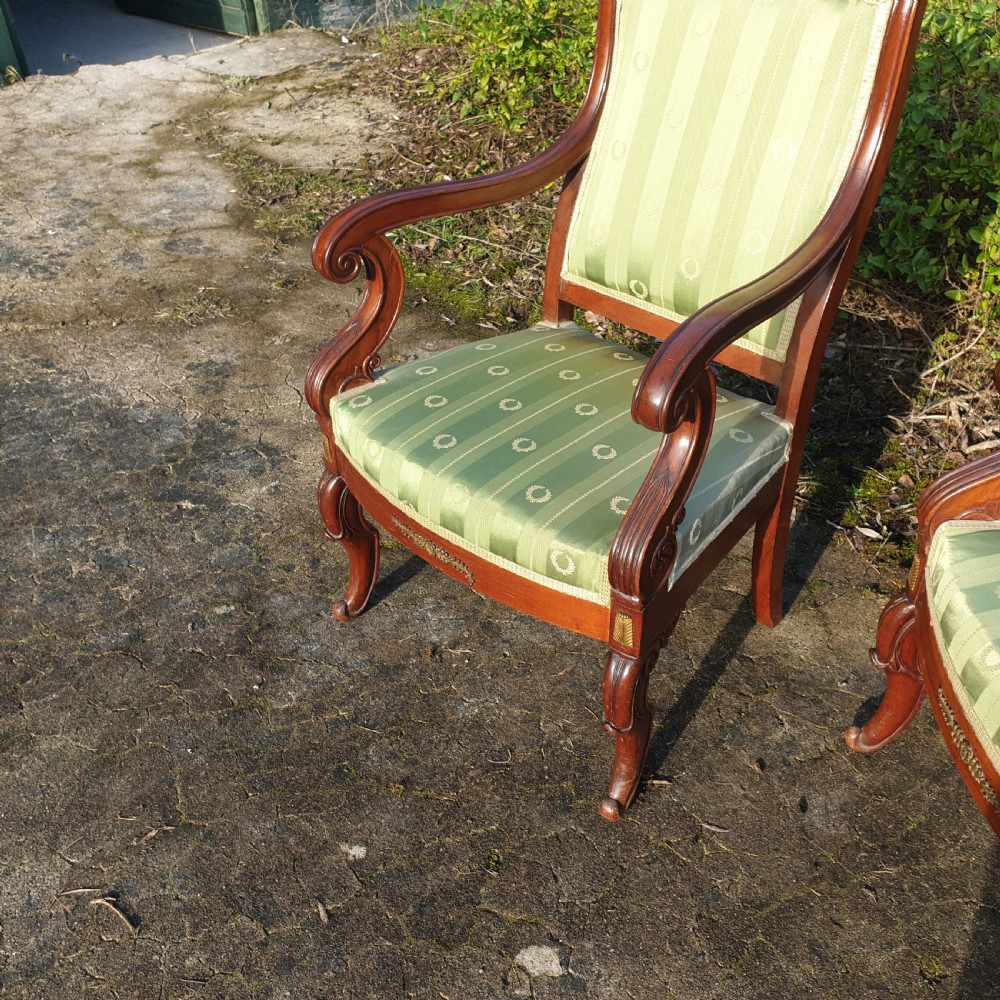 Pair of mahogany fauteuil with gilt metal mounts.  View IV