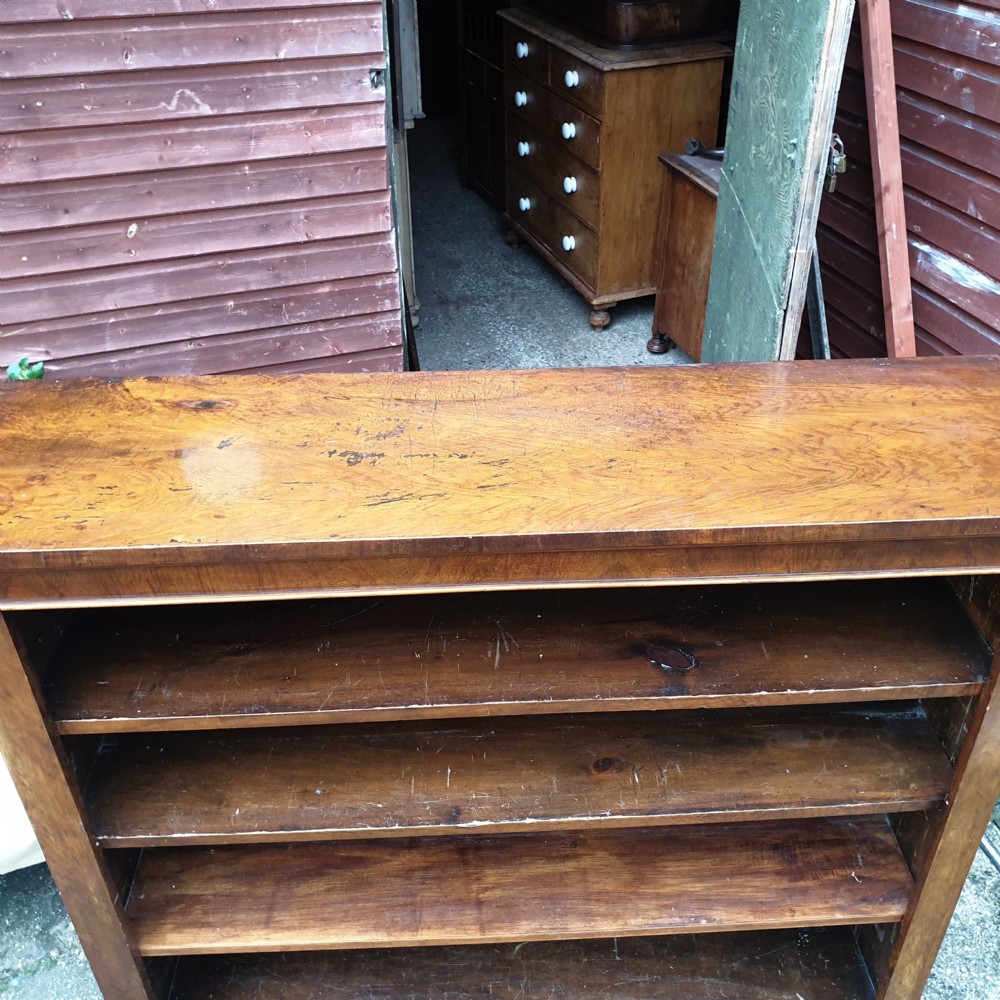 Victorian walnut open front bookcase  View II