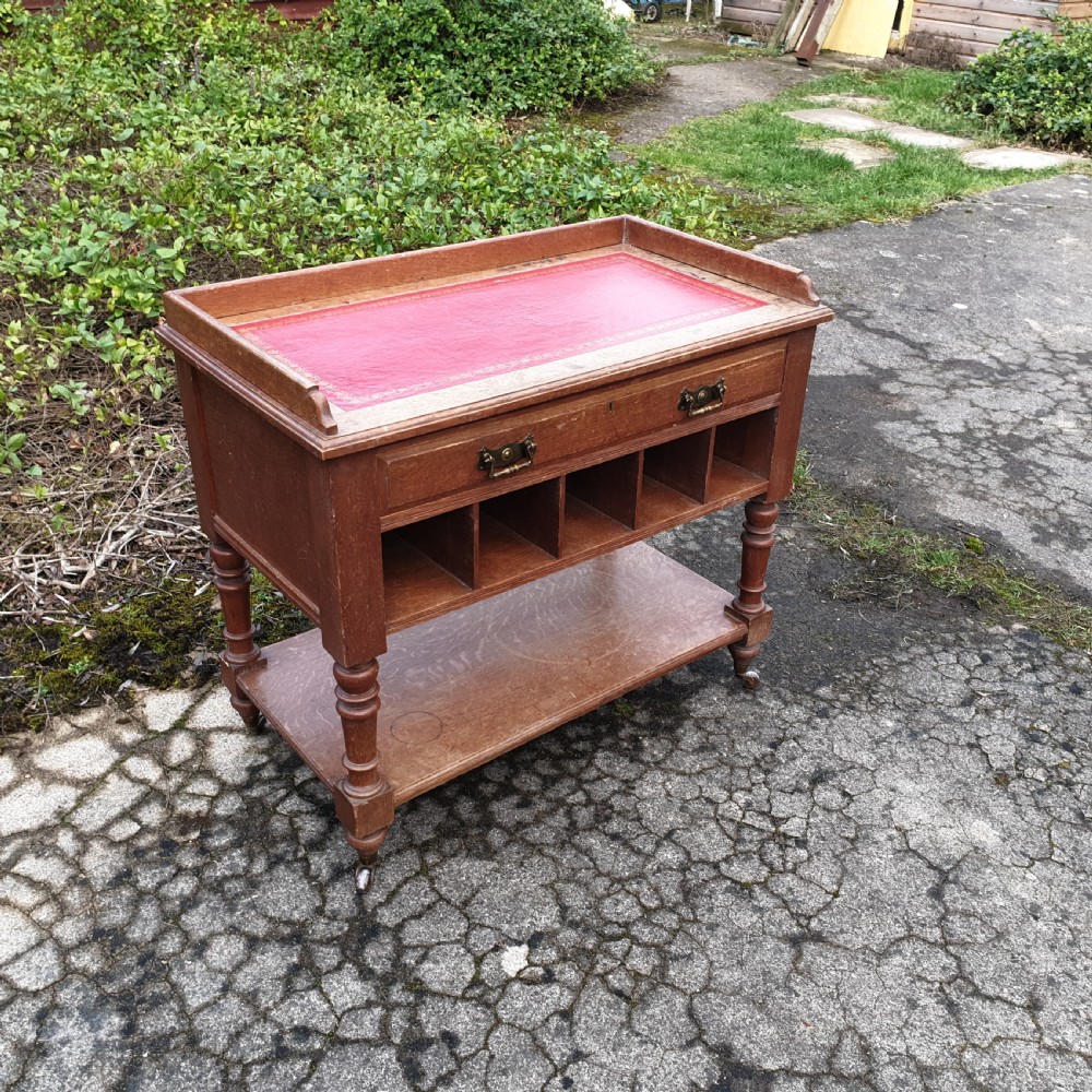 Unusual late Victorian oak side table. View IV