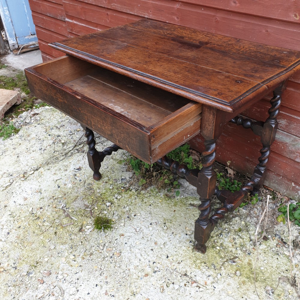 18th century oak single drawer side table.  View III