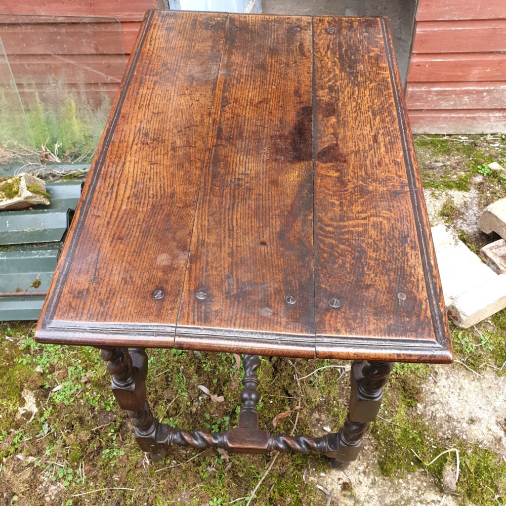 18th century oak single drawer side table.  View IV