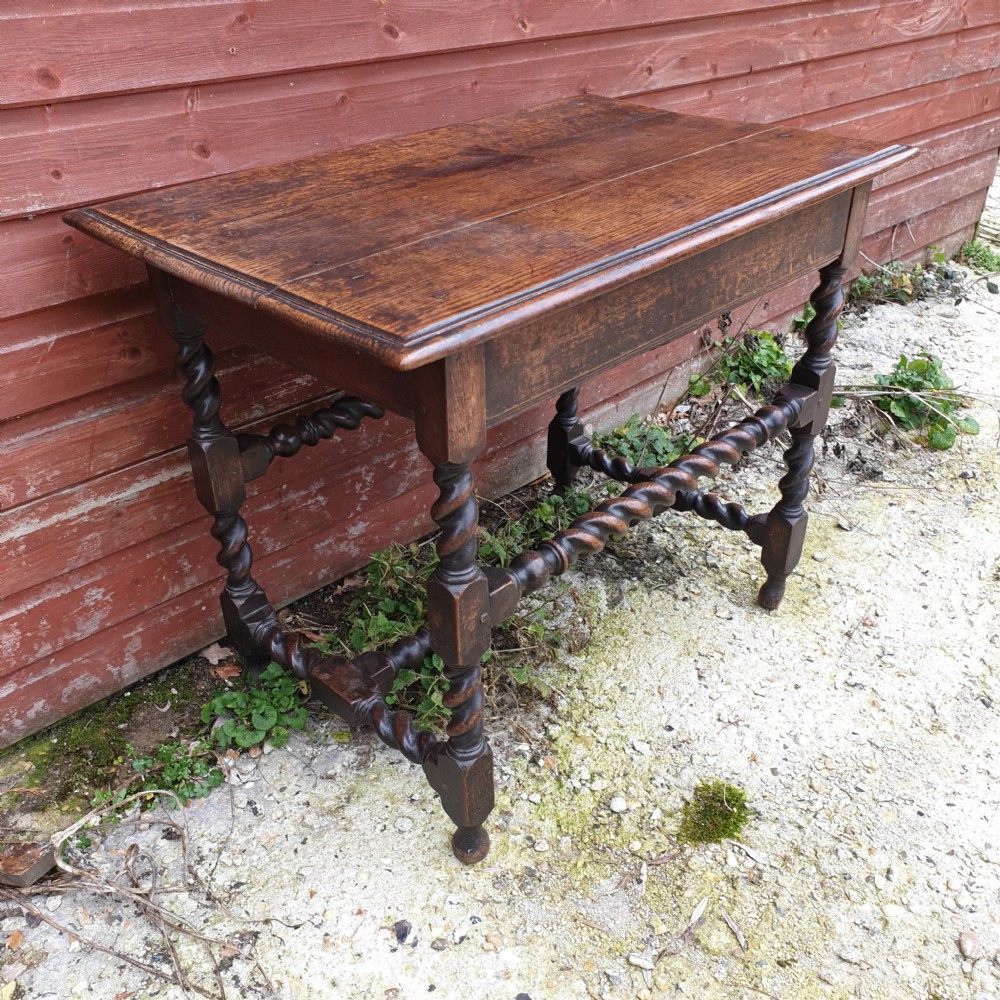 18th century oak single drawer side table.  View V