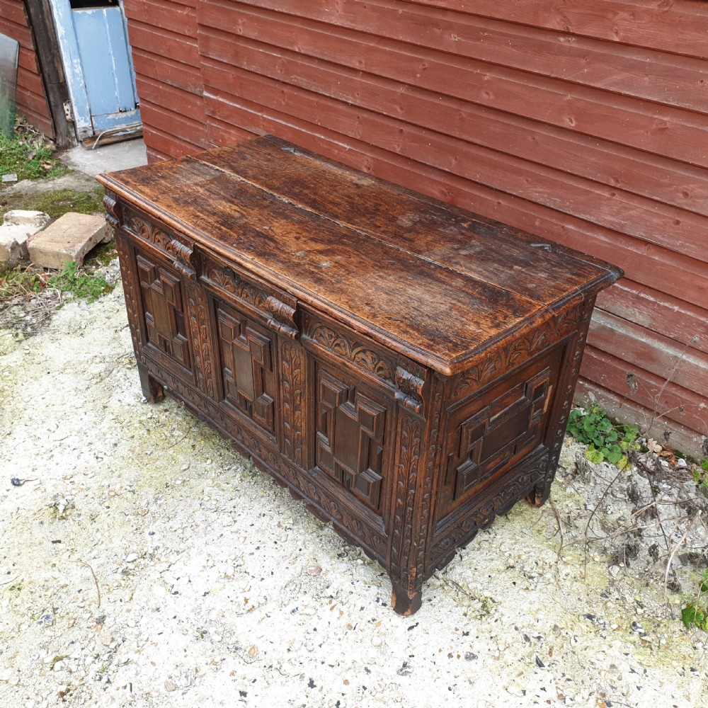 17th century elm coffer chest  View II