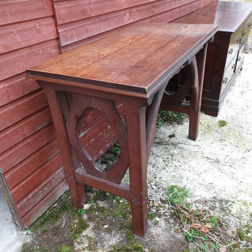 Gothic oak side table  View V