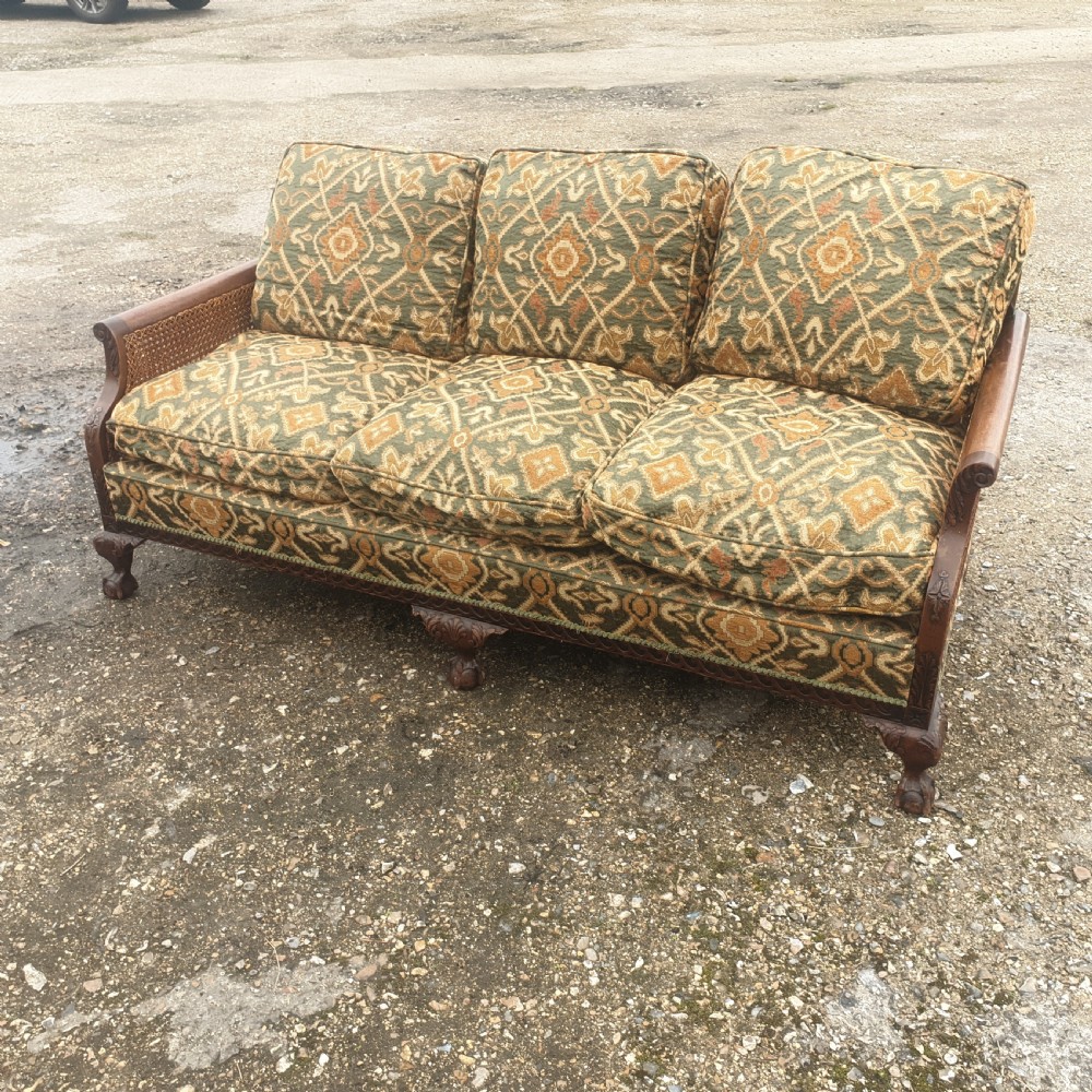Edwardian double caned bergere country house sofa