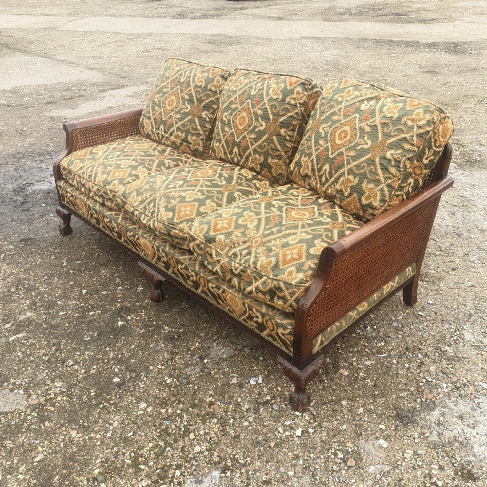 Edwardian double caned bergere country house sofa View II