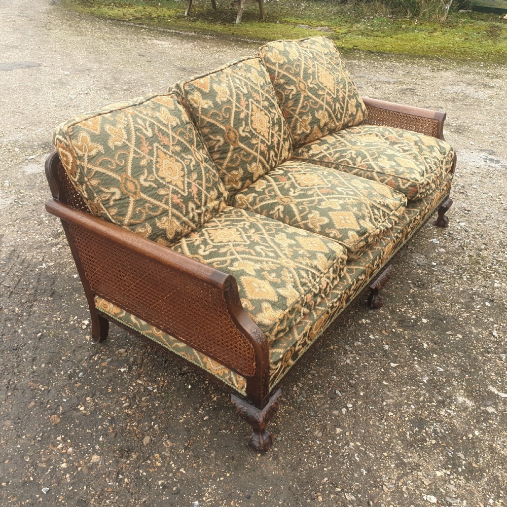 Edwardian double caned bergere country house sofa View III