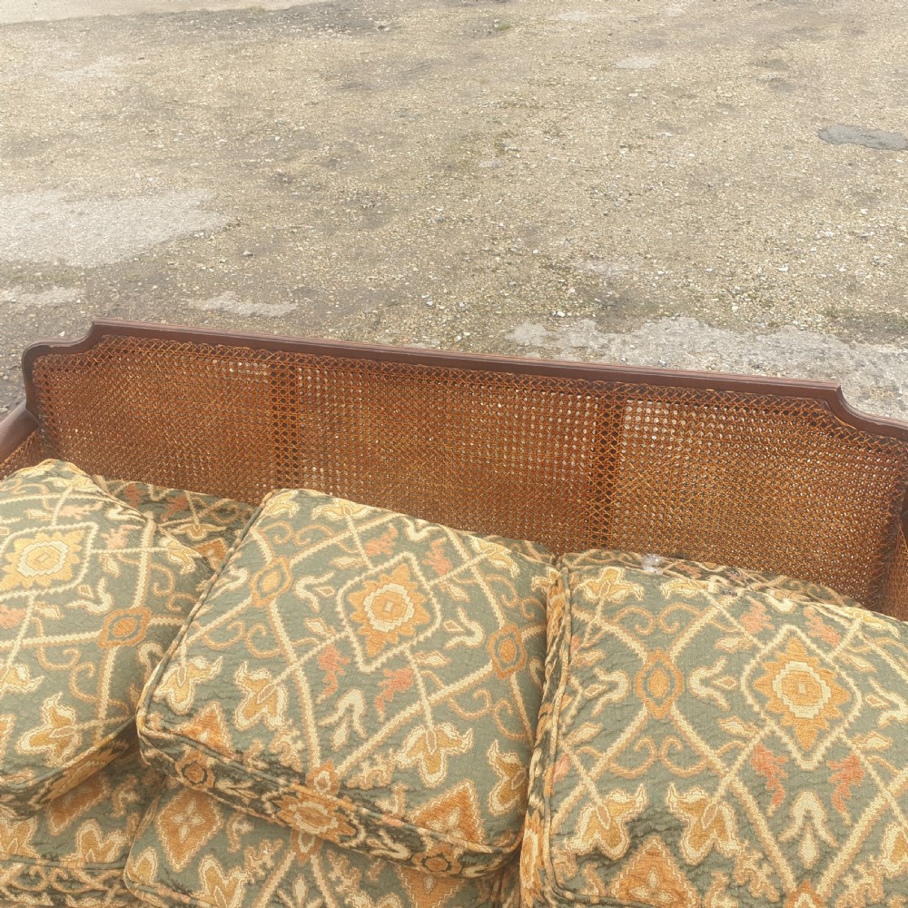 Edwardian double caned bergere country house sofa View V