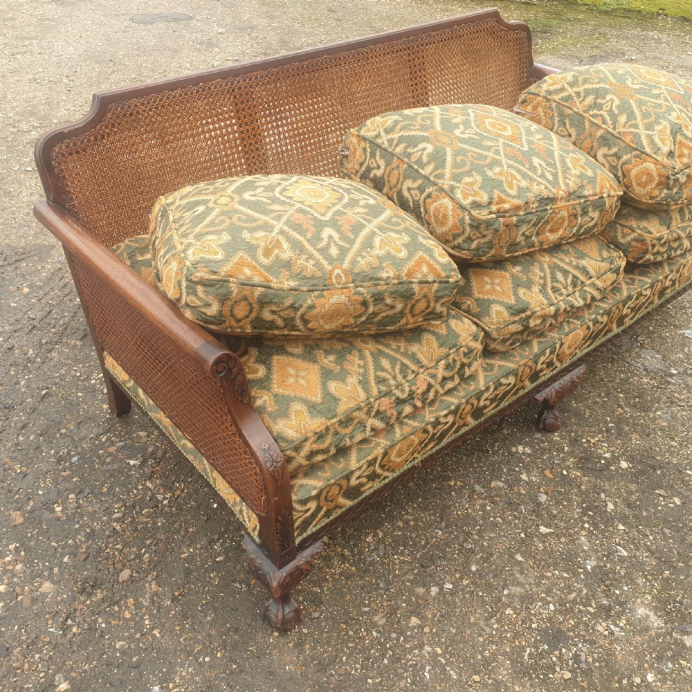 Edwardian double caned bergere country house sofa View VIII