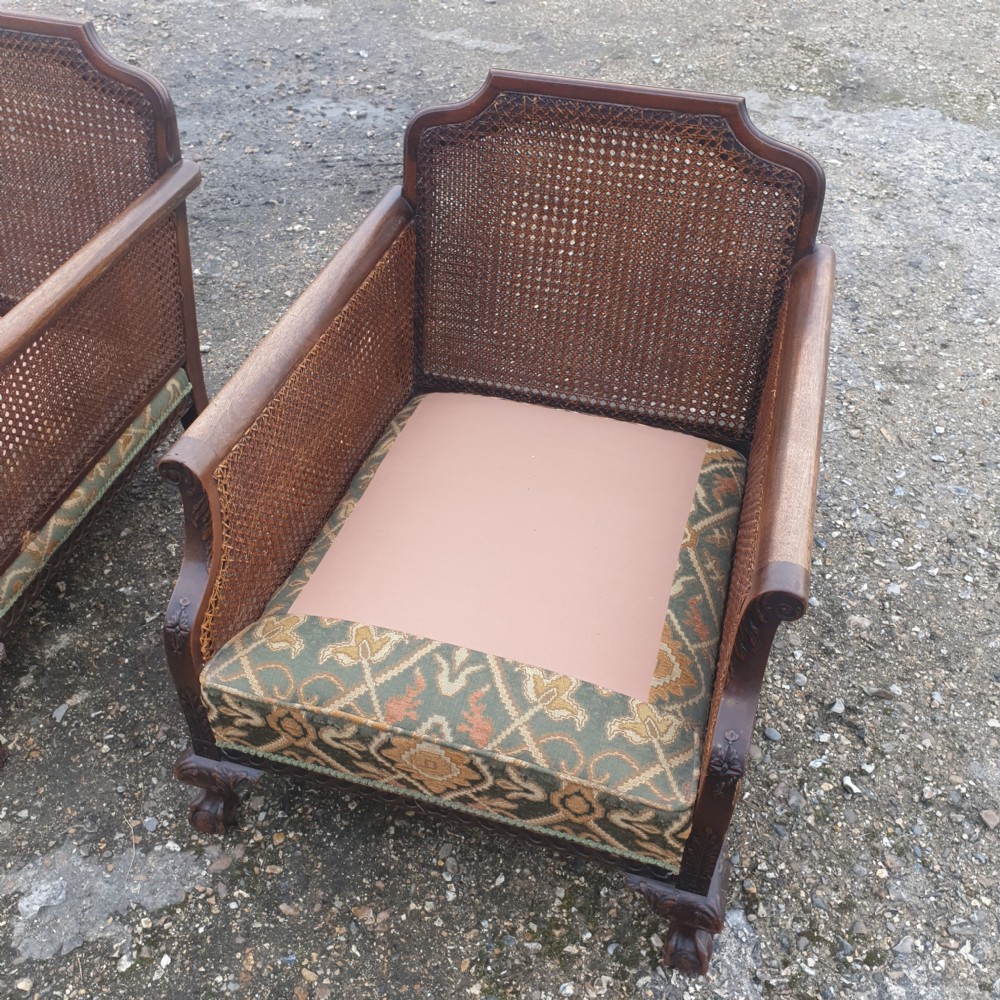 Pair of Edwardian country house bergere armchairs  View IV