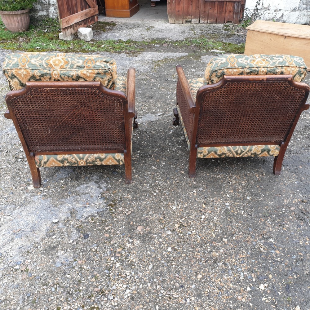 Pair of Edwardian country house bergere armchairs  View V