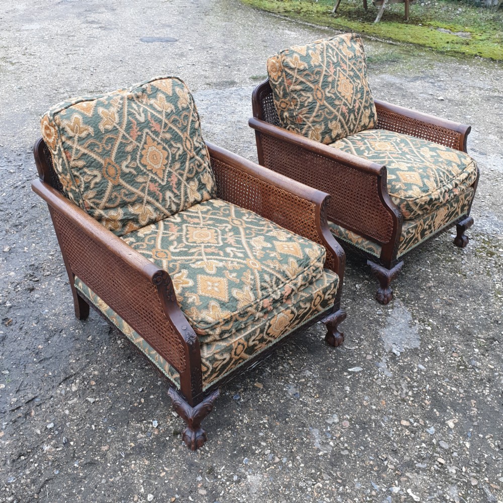 Pair of Edwardian country house bergere armchairs  View VI