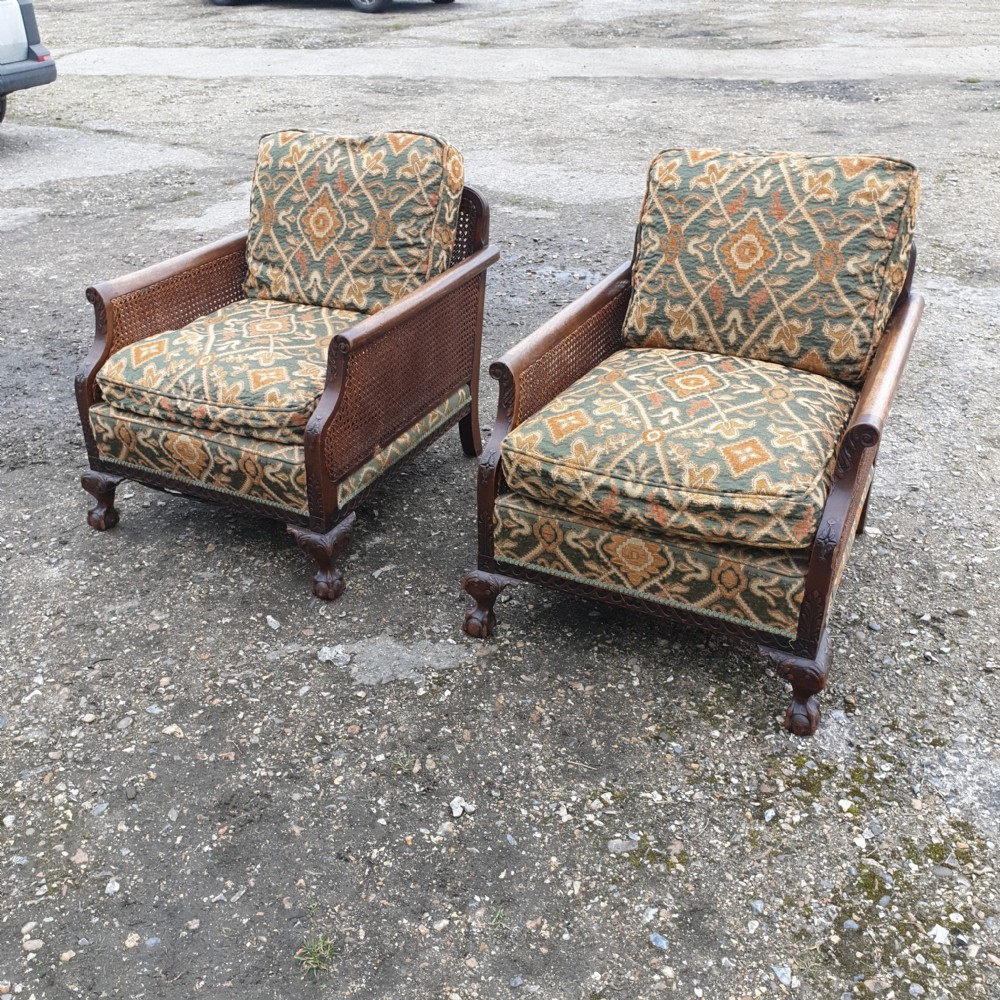 Pair of Edwardian country house bergere armchairs  View VIII