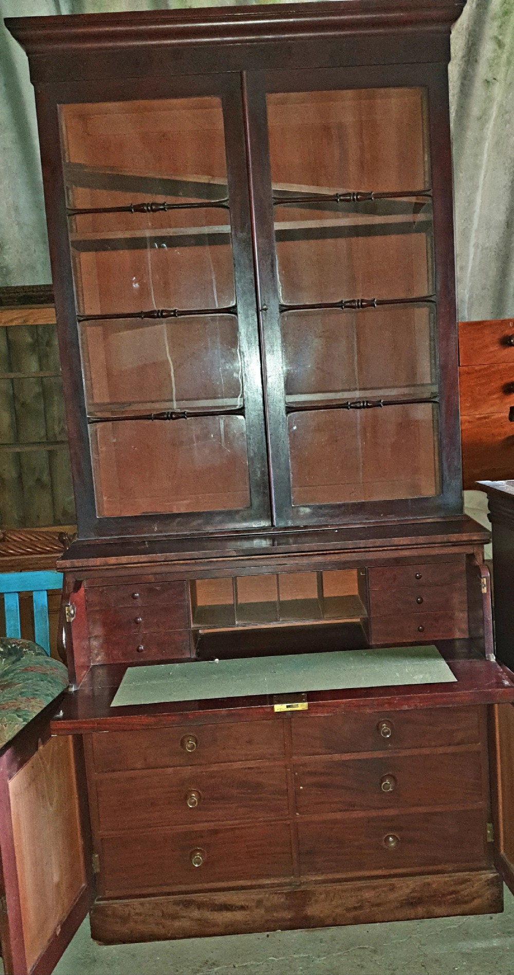 Early Victorian mahogany secretaire bookcase. 