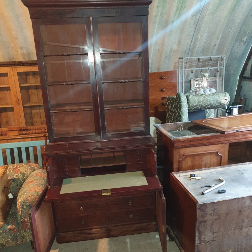 Early Victorian mahogany secretaire bookcase.  View II
