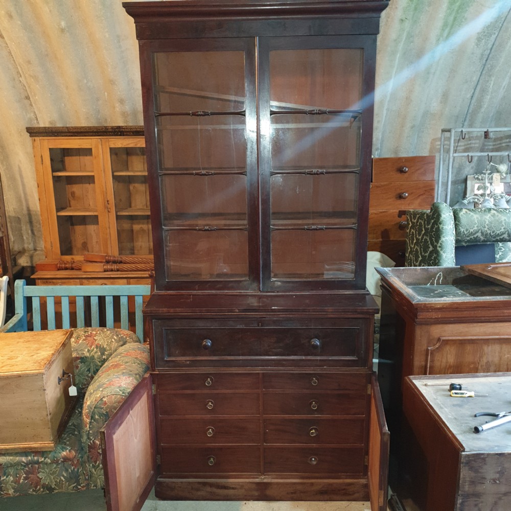 Early Victorian mahogany secretaire bookcase.  View III