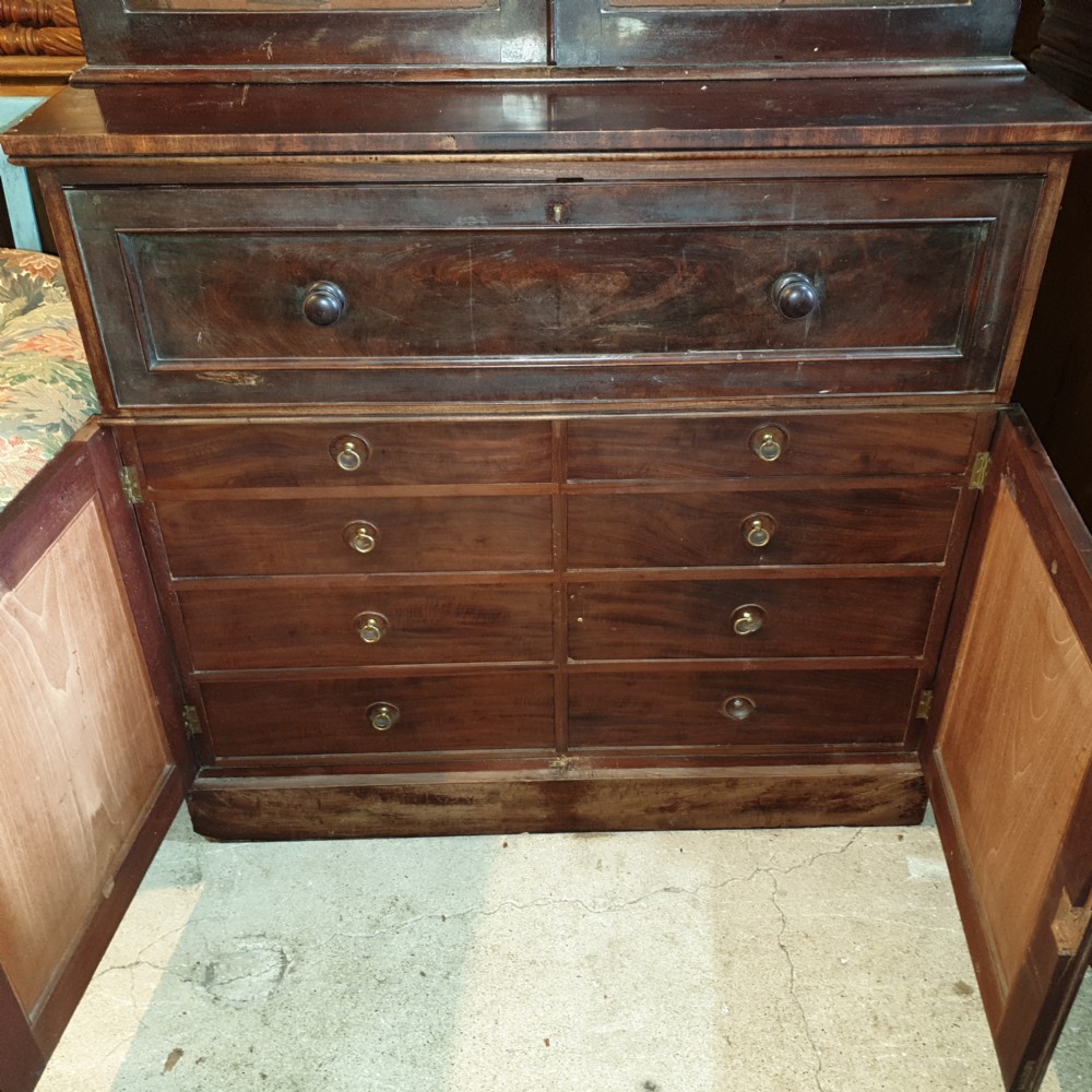 Early Victorian mahogany secretaire bookcase.  View IV